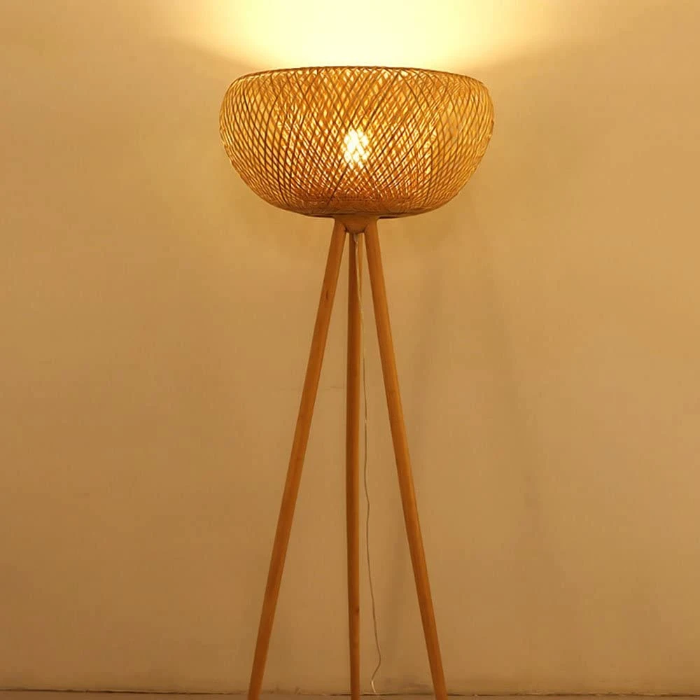 Bamboo Mixed Rattan Floor Lamp,Single Bamboo Pendant Lampshade In