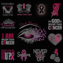 Low MOQ Cheap Price Custom Breast Cansfer Awareness Design Bling Hotfix Crystal Rhinestone Iron on Transfers Sheet