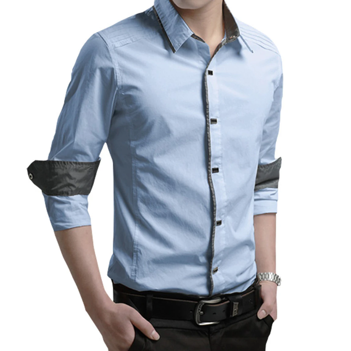 Mens Button T-shirts Office Long Sleeve Shirts Dress Casual Slim Fit Blouse Tops