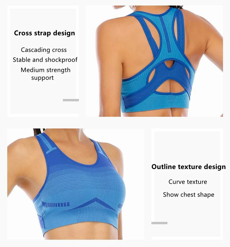 OEM Custom Logo High Support Seamless Sports Bra Fitness Girls Running Gym Yoga Bra Tops Sublimation Workout Women Sports Bra