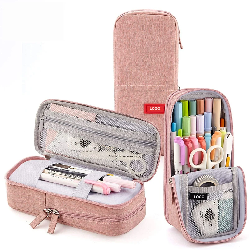 Wholesale Multi-funtion Zippered Soft Stand Up School Stationery Pouch Pencil Case