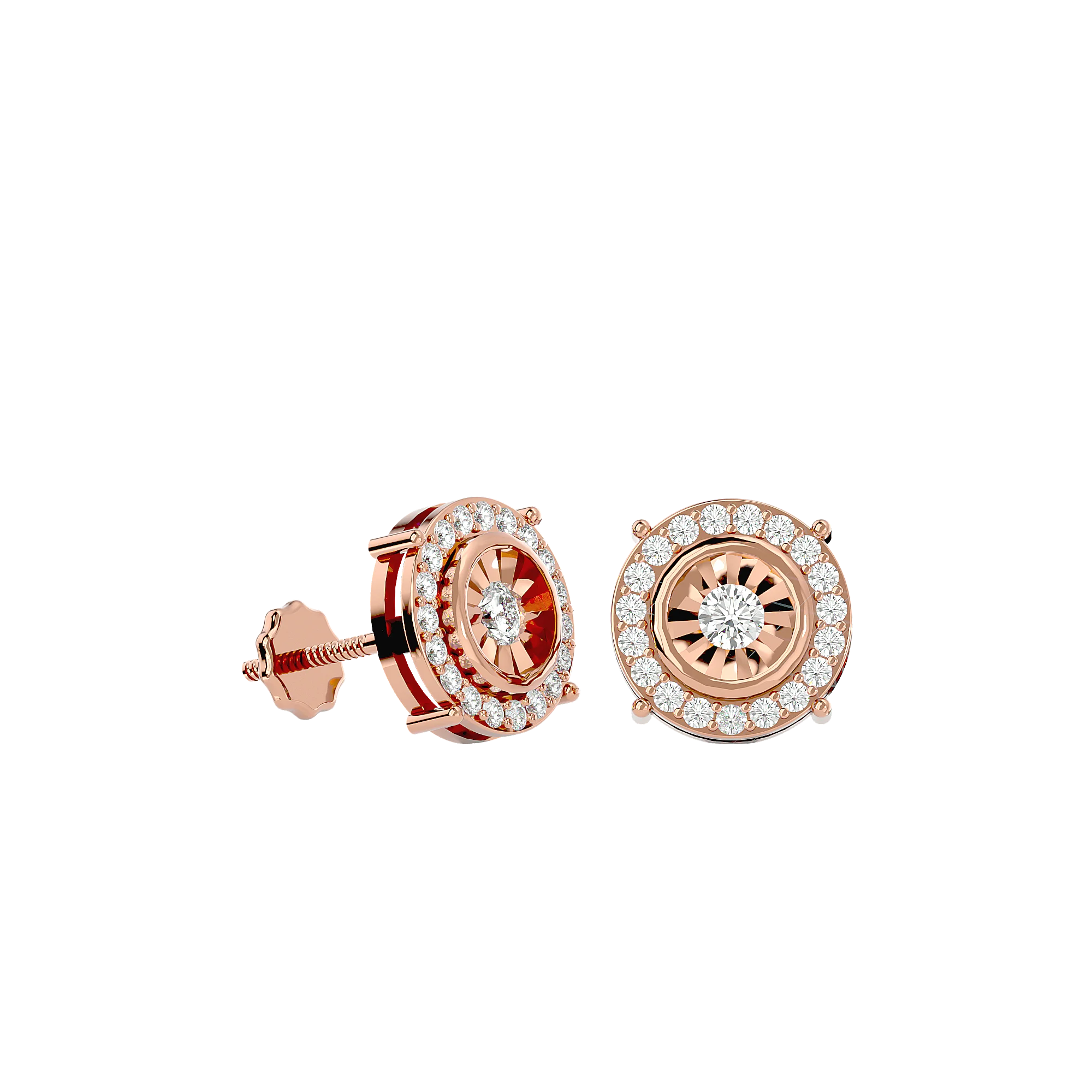 Floral Design Screw Back Real Diamond Studded Earrings For Occasions In