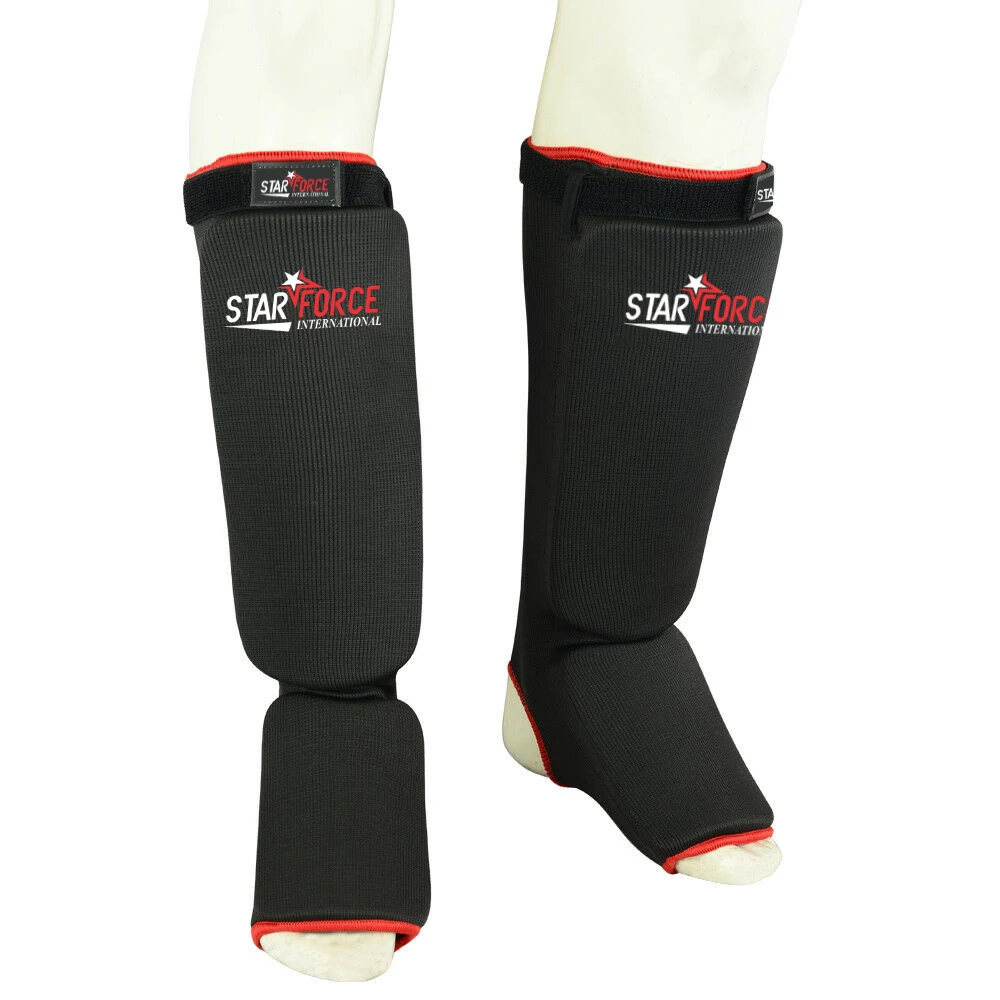 Cloth Shin Instep Guards Taekwondo Karate Foot Sparring Gear Pads Black L 