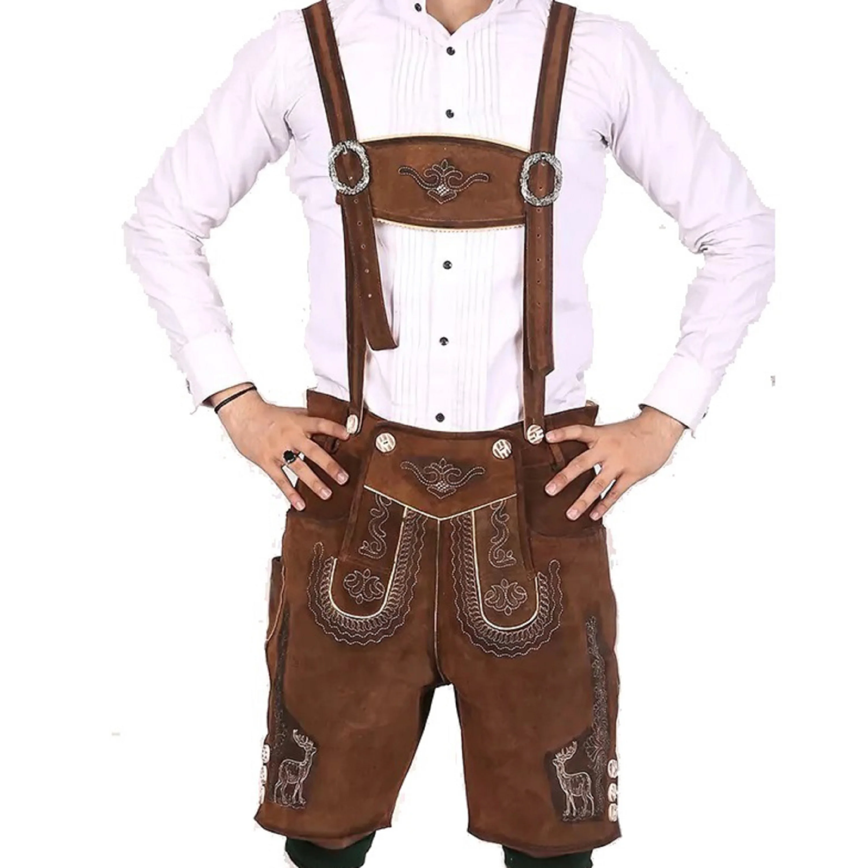 Oktoberfest Bavarian Lederhosen German Cowhide Real Leather with Matching Short 