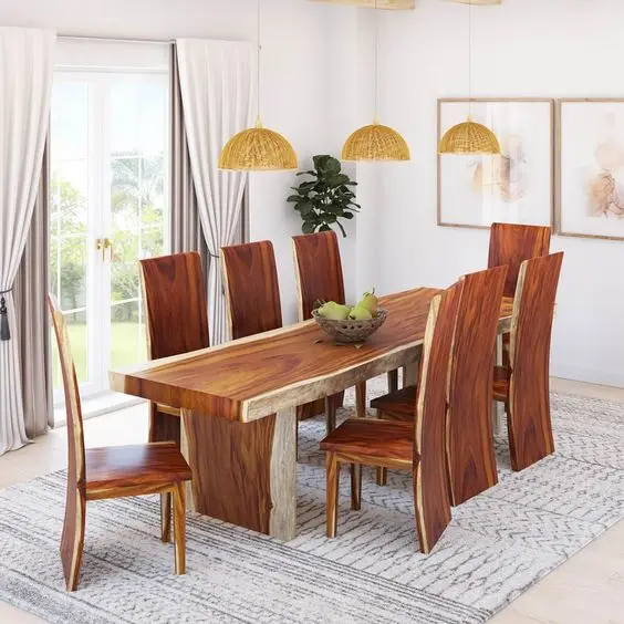 wood slab dining table set