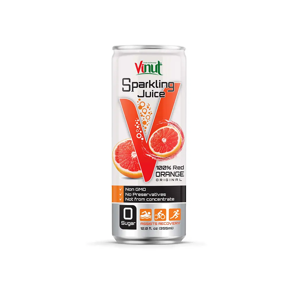 VINUT 100% игристый оригинальный апельсиновый сок 12 унц. Свежего газированного безсахарного халяльного сертифицированного первичного карбоната ингредиента