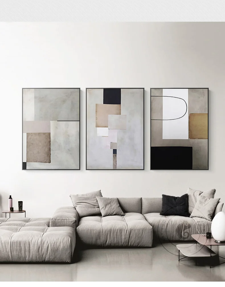 Modern Handmade Geometric Abstract Oil Painting Industrial Style Muti ...