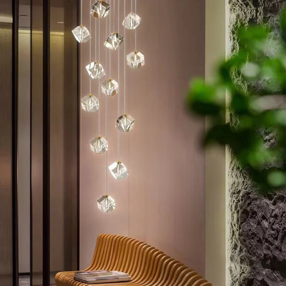 Staircase Long Chandelier Modern Simple Creative Nordic Crystal Chandelier