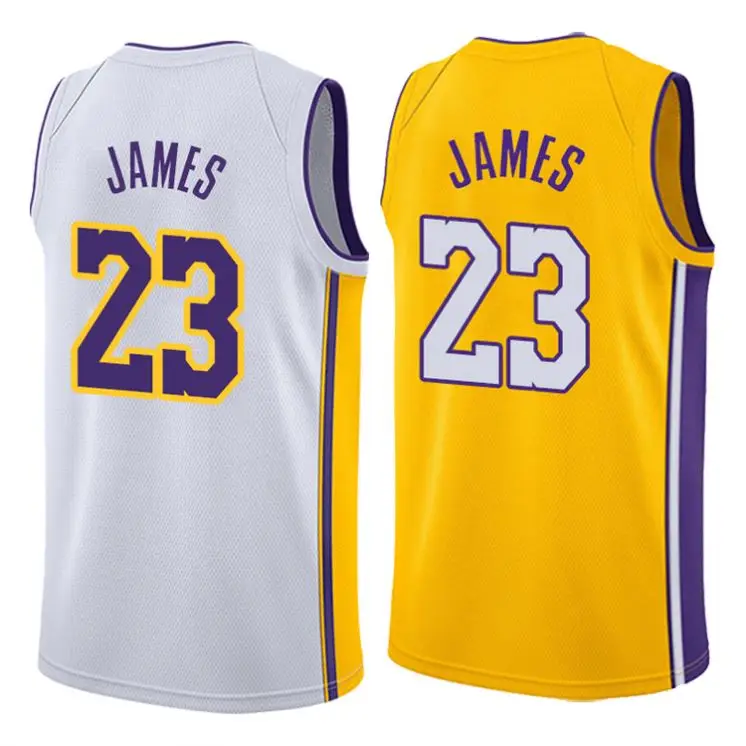 Wholesale Retro jerseys 18-19 Embroidered #23 Men's Laker James Purple/Blue  Basketball Jersey/Uniform From m.