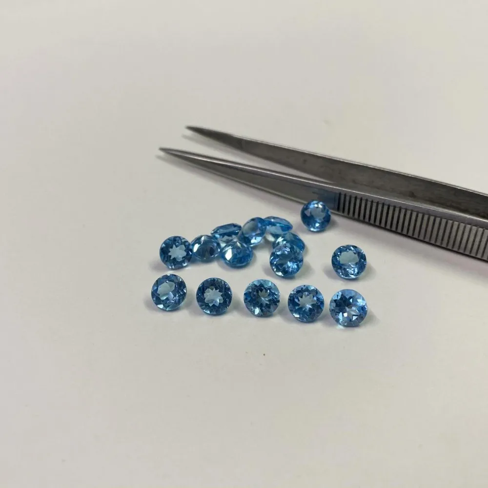 Natural Swiss Blue Topaz Round Faceted Loose Gemstones Calibrated Topaz Stone 