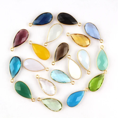 Wholesale Jewelry Making Supplies Pear Shape Swiss Blue Quartz Single Bail Connector Gold Plated