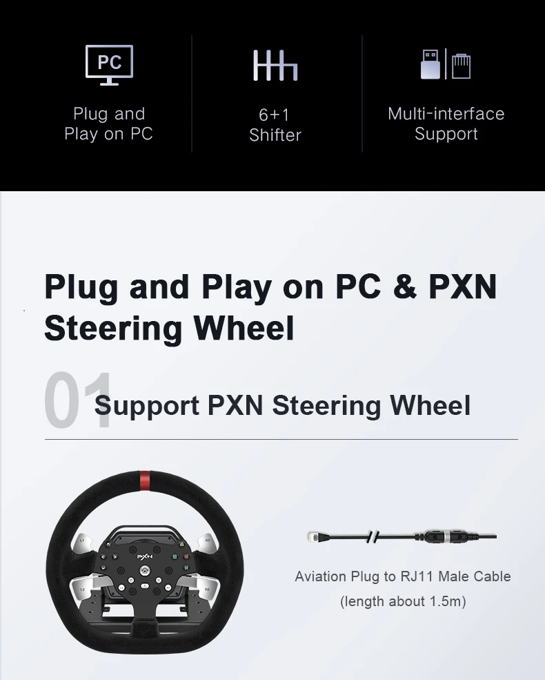 Pxn V10 Wired 900 Degree Force Feedback Vibration Gaming Steering Wheel