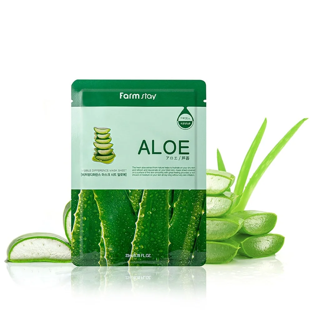 FARMSTAY VISIBLE DIFFERENCE MASK SHEET ALOE PACK  - Made in Korea Cosmetic - Anti-aging Anti-wrinkle Whitening Face Lift Moist
