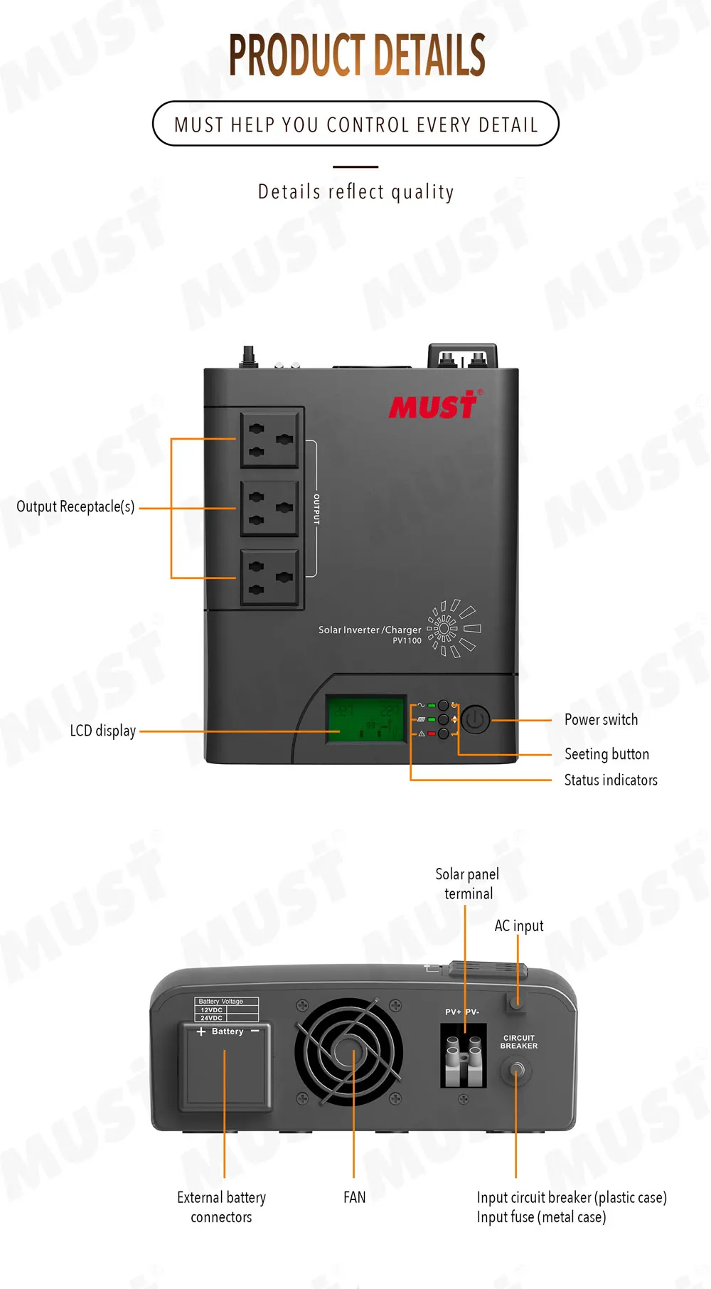 Must PV1100 High Frequency Solar Inverter with 30A PWM Solar Controller -  China High Frequency Solar Inverter, Hybrid Inverter
