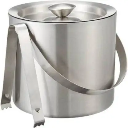 Stainless Steel Ice Bucket Portable Ice Chiller Cooler  Cube Container w/ Handle 