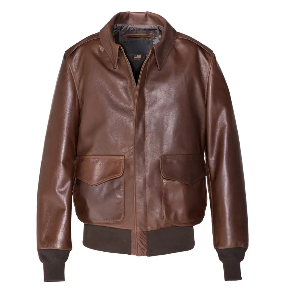 Men's Flight A2 Bomber Full-grain Leather Vintage Jacket Biker Style Leather Motorcycle Jacket