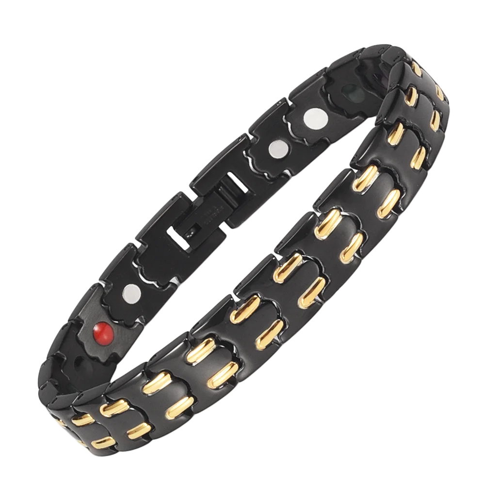 Energinox 5 in 1 Black and Gold Japan Stainless Steel Energy Health Benefits Ion Tourmaline Germanium Bracelet