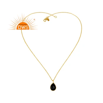 Latest 2022 Sterling Silver Gold Plated Natural Black Onyx Gemstone Pendant Necklace For Women Jewelry Manufacturer