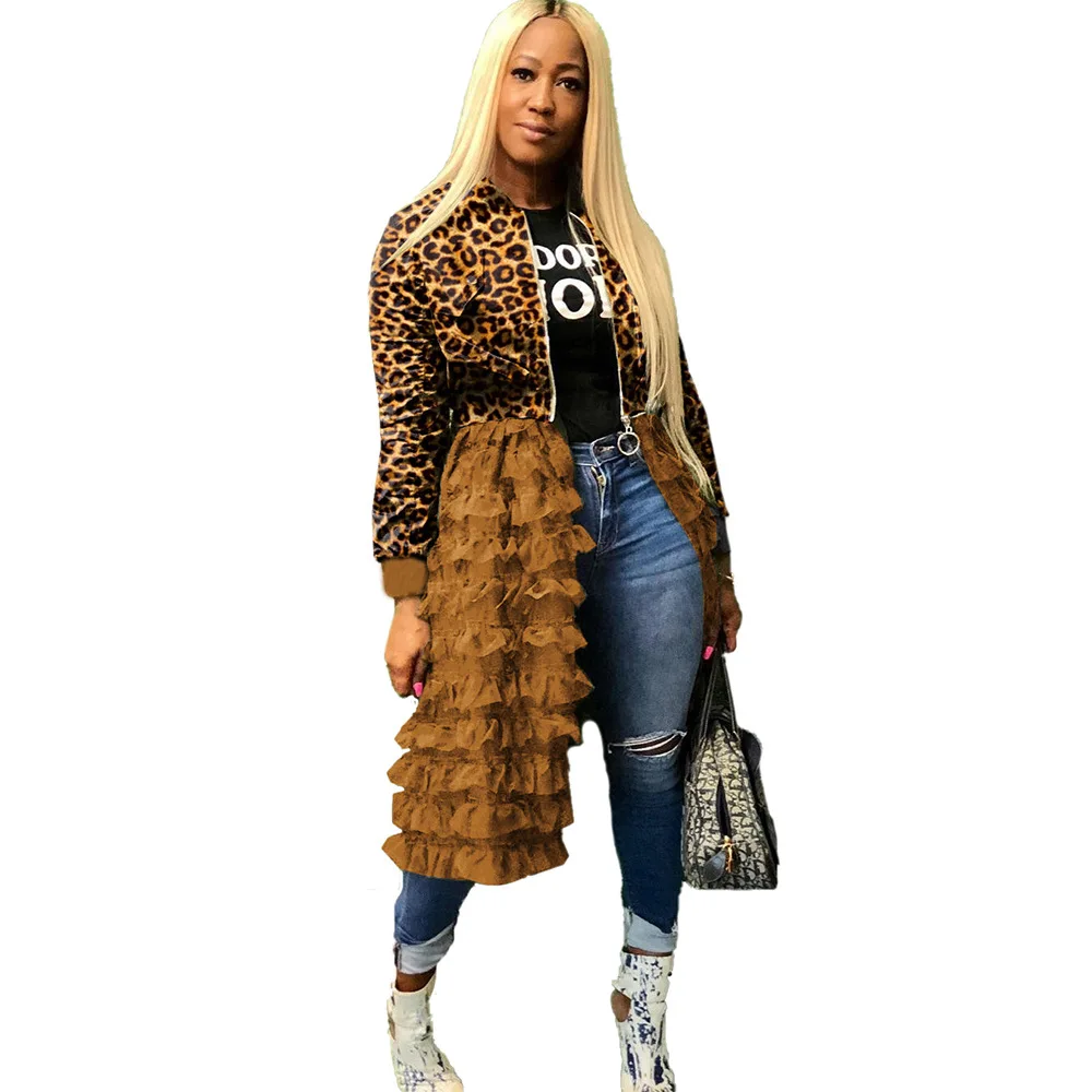 fashion leopard print long sleeve coat