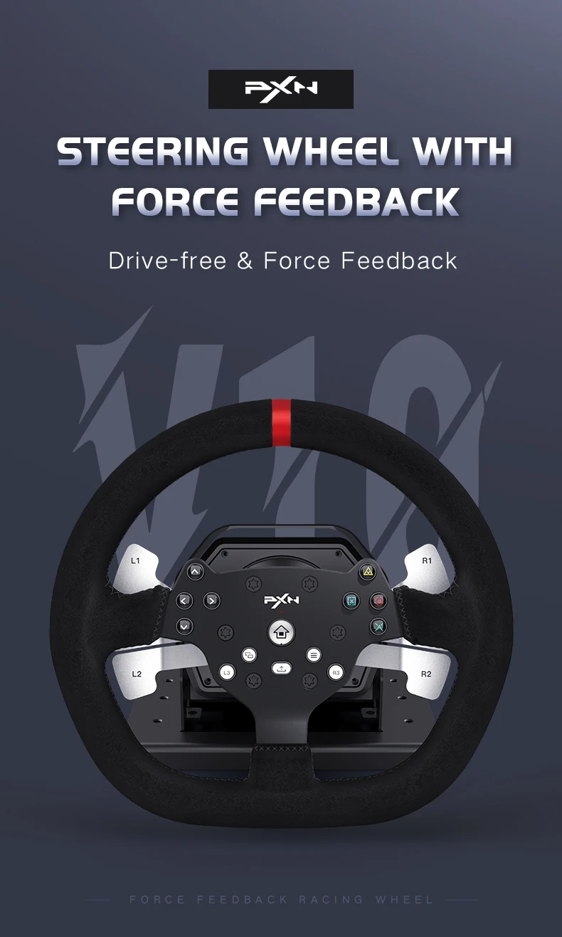 Pxn V10 Wired 900 Degree Force Feedback Vibration Gaming Steering Wheel ...