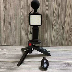 Condenser Microphone with Tripod LED Fill Light for Professional Photo Video Camera Phone for Interview Live Recording YouTube