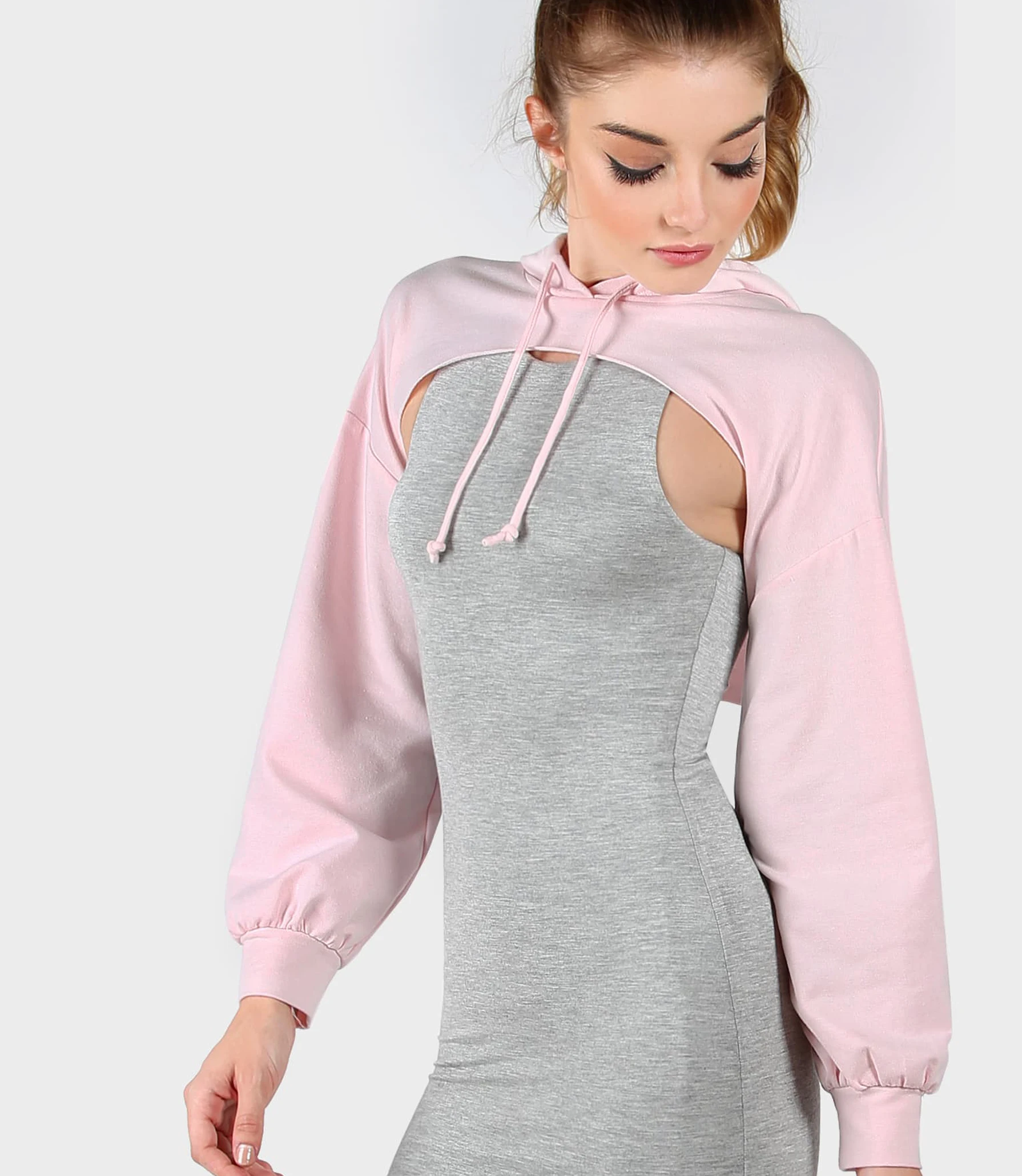 Cropped Cut-out Hoodie Women's Open Bust High Low Front Cut Out Crop ...