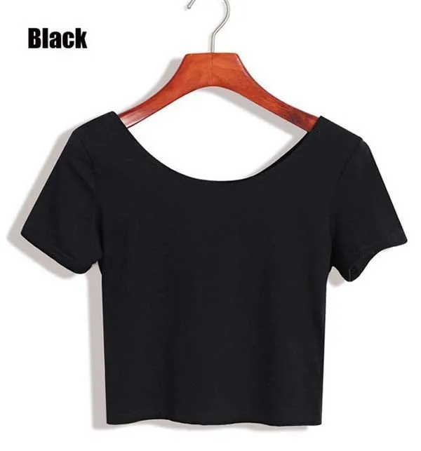 Ladies Crop Top T Shirts - Plain Black 