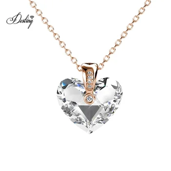Premium Austrian Crystal Jewelry Sterling Silver / Brass High Quality Zephyr Love Heart Shaped Necklace Destiny Jewellery