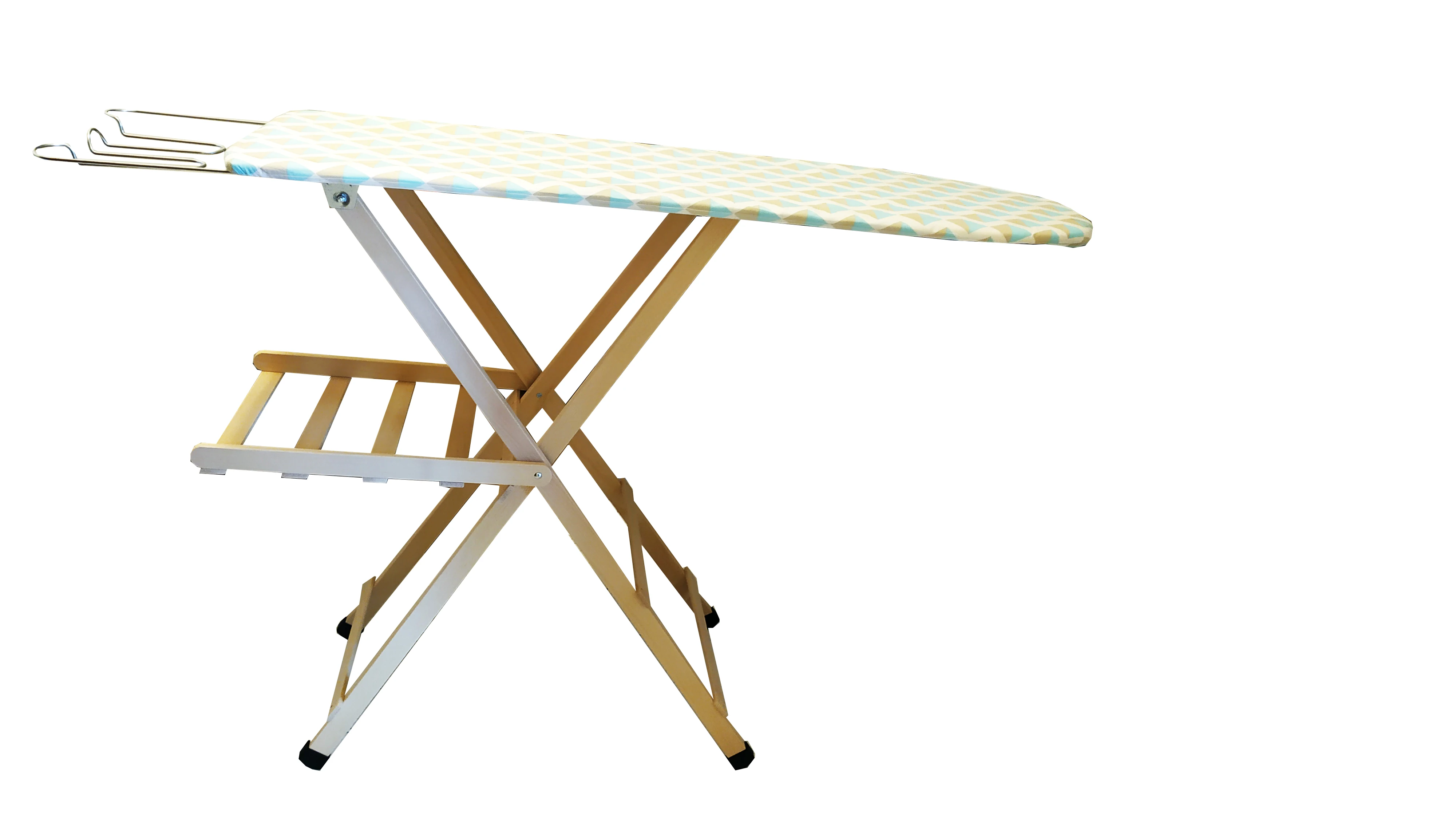 High Quality Made in Italy Ironing Board with Structure in Beech Wood Natural Color and Board in Pine Wood for Ironing Laundry