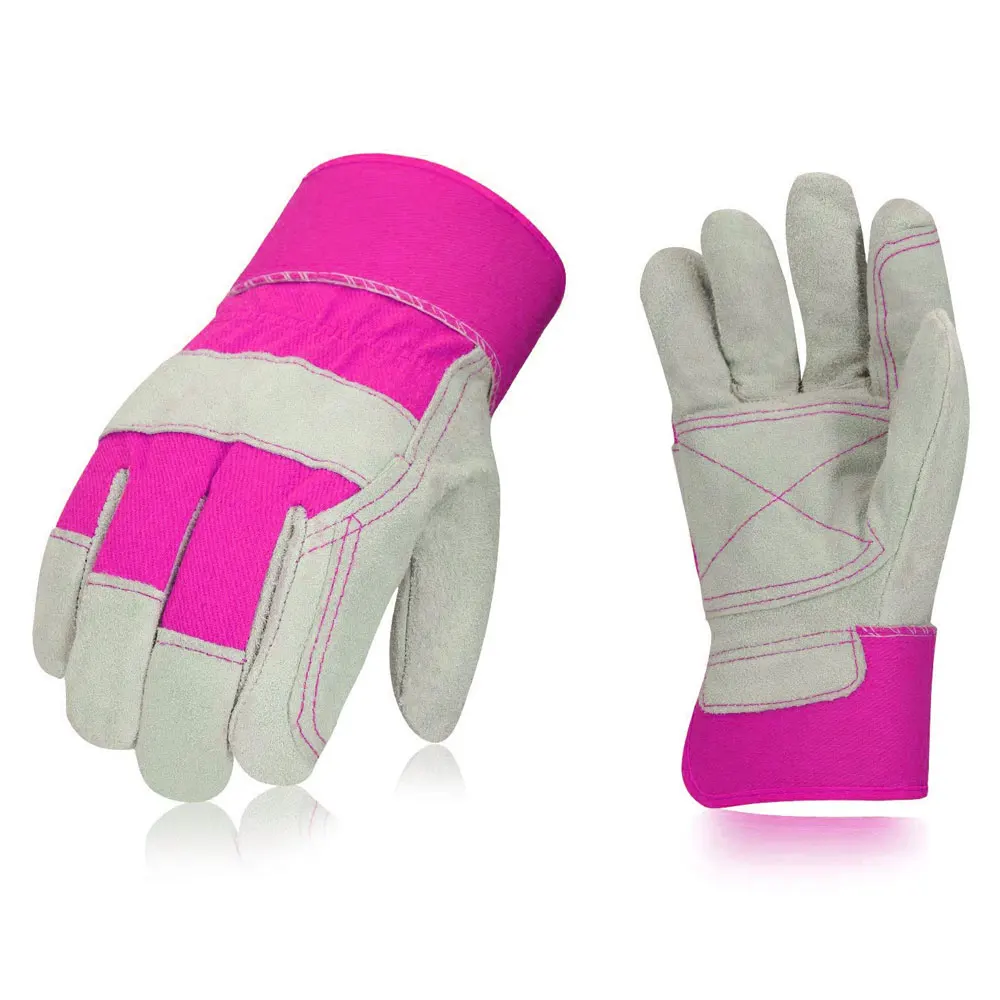 pink leather work gloves