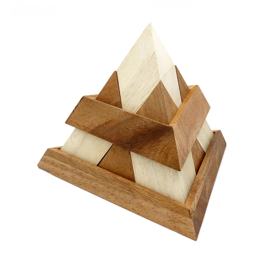 2 piece pyramid puzzle wood brain teaser sz large 