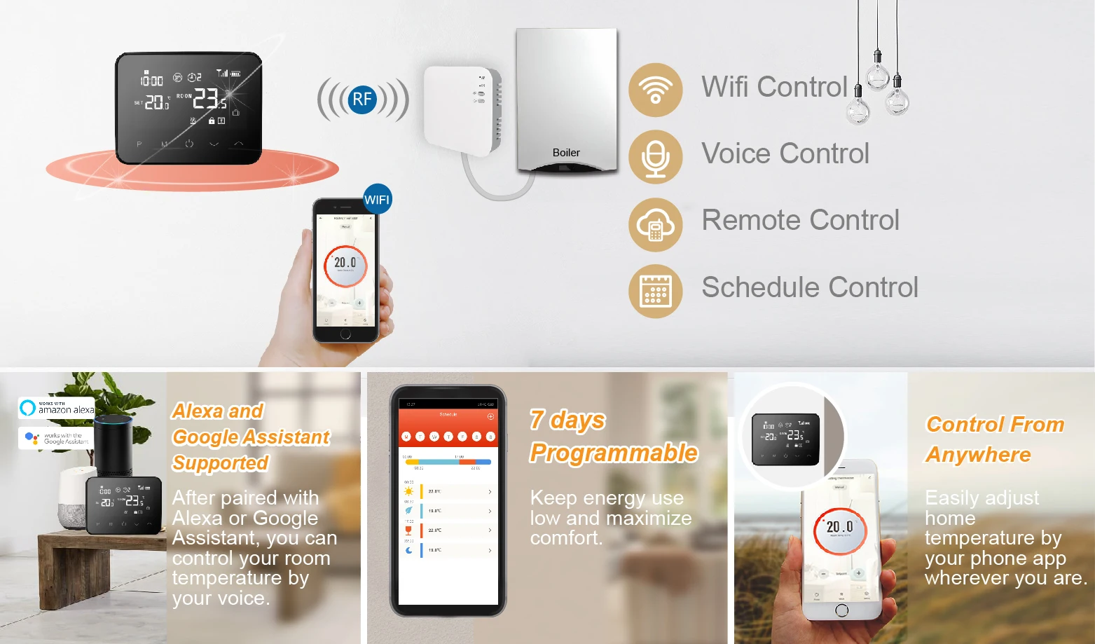 Remote control RF opentherm 868mhz room thermostat wireless for gas boiler