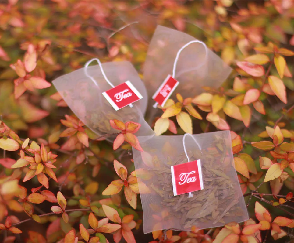 Popular  PLA Corn Fiber Empty  Biodegradable Pyramid Tea Bag With String and Tag