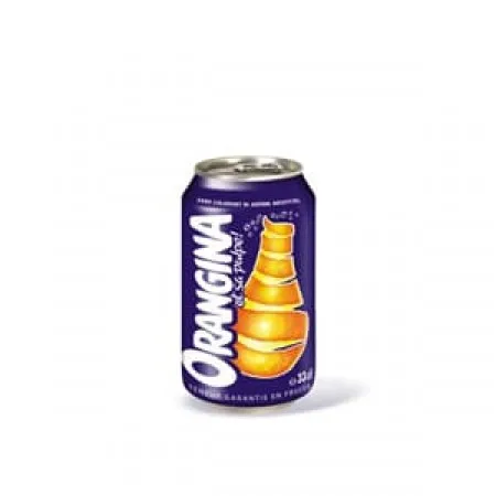 
 ORANGINA - lemonade и апельсиновый сок с 2% мякоти. Банки 24x33 cl.  
