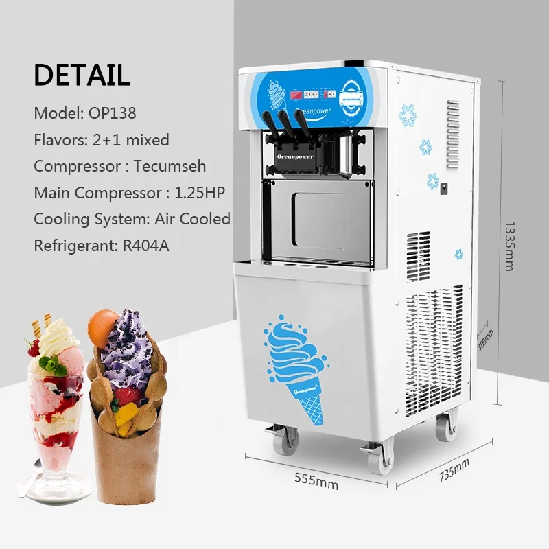 Oceanpower OP138C Soft Serve Ice Cream Making Machine Maker Commercial Frozen Yogurt Machine