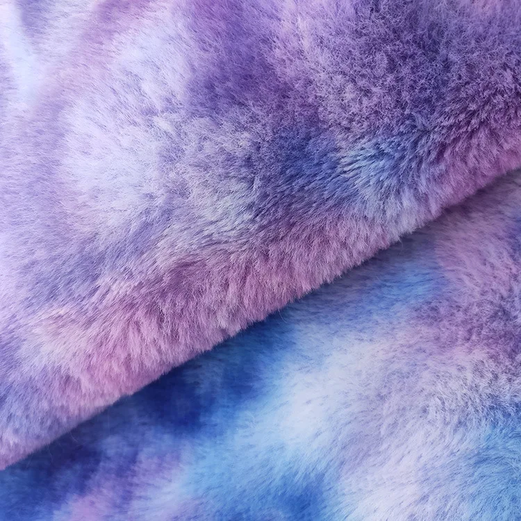 100% polyester tie dye rainbow colorful gradient rabbit fur material coat toy pet nest fabric