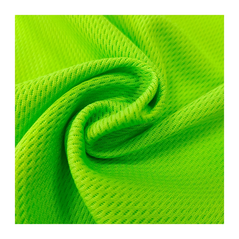 Флуоресцентная зеленая ткань полиэстер Джерси ткань птичий глаз вязаная ткань