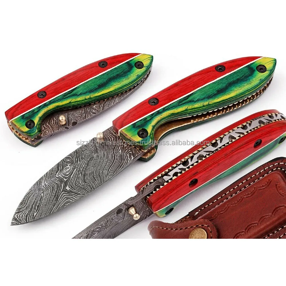 Wholesale 8" Custom Handmade Damascus Steel Pocket Folding Pocket Knife