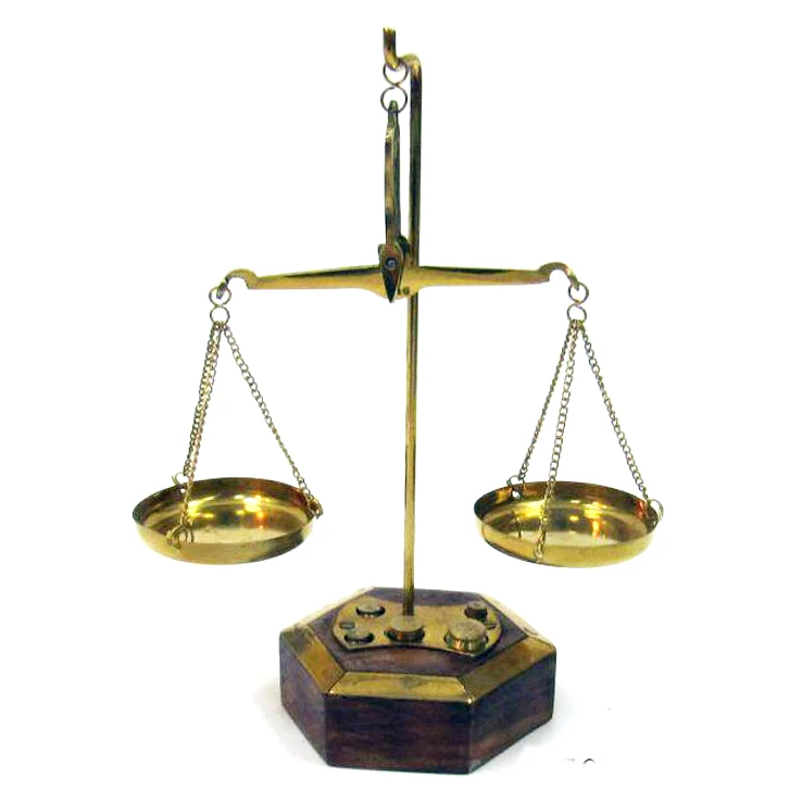 Small Brass Weight Scale With Wooden Base Table Weighing Scale Handicraft  Item.