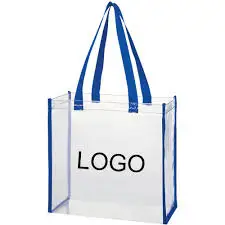 Clear Plastic Shopping Tote Bag with Custom Printed Logos Sizes Thermoplastic Polyurethane  Material PVC Scratch Less Quality