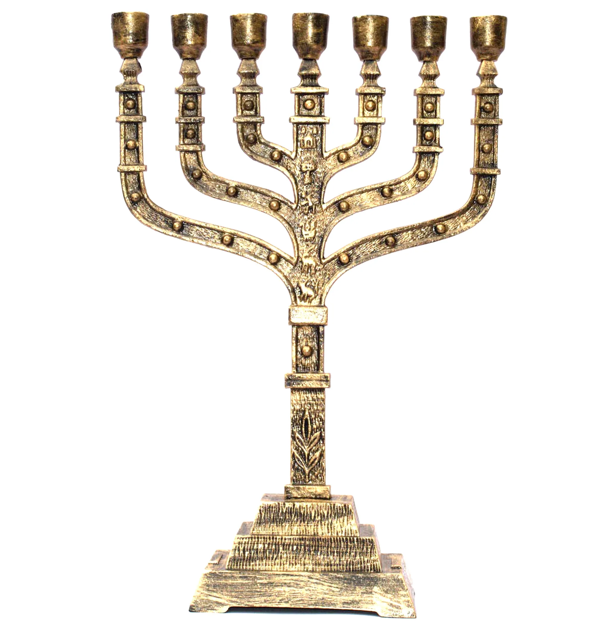 Unique Design Brass Antique 7 Branch Temple Menorah 12 Tribes Of Israel ...