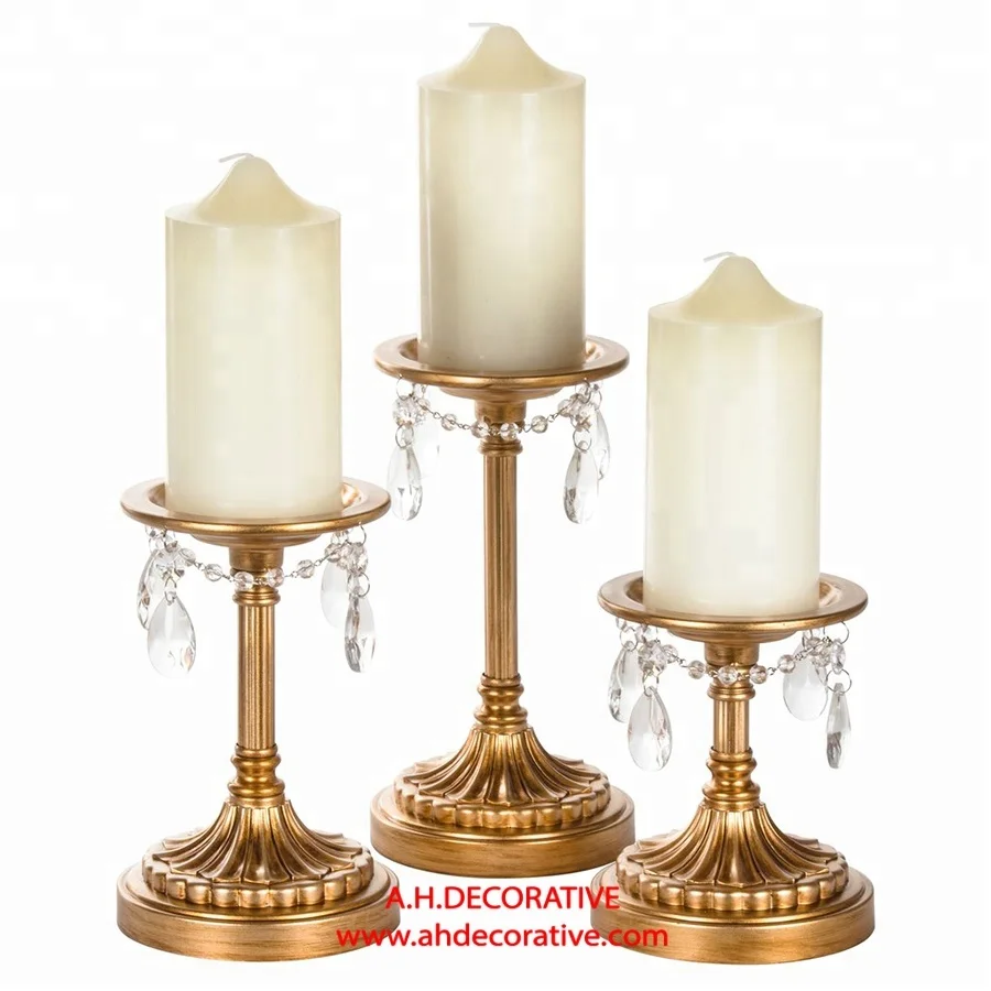 Gold Pillar Candle Holder With Crystal Drop Buy Gold Pillar Candle Holder With Crystal Drop Decorative Candle Stand Metal Candle Holder Stand Product On Alibaba Com
