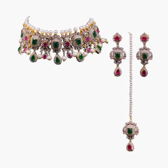 Antique Cz Bridal Choker Set Ruby 
