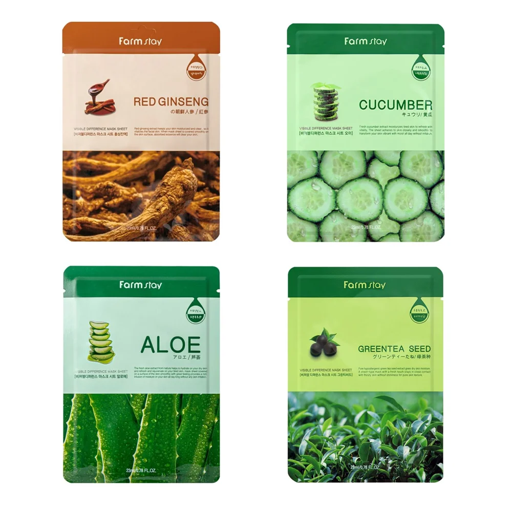 FARMSTAY VISIBLE DIFFERENCE MASK SHEET ALOE PACK  - Made in Korea Cosmetic - Anti-aging Anti-wrinkle Whitening Face Lift Moist