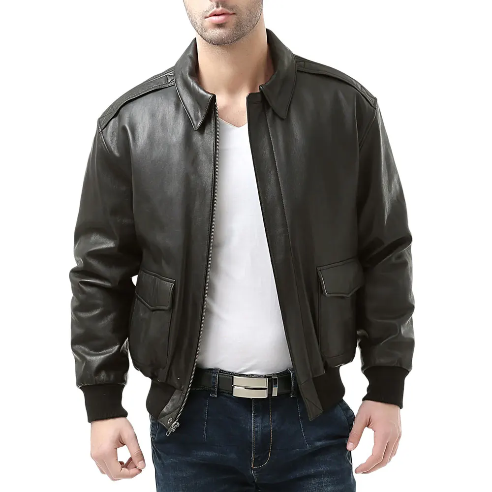 Men's Flight A2 Bomber Full-grain Leather Vintage Jacket Biker Style Leather Motorcycle Jacket