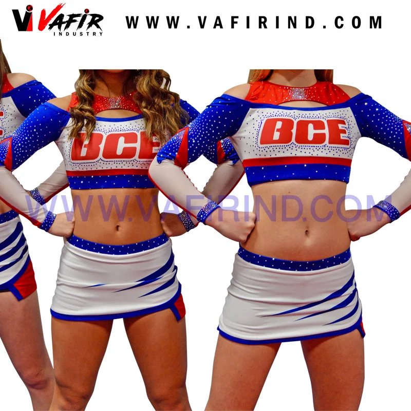 Wholesale Breathable Cheerleading Uniforms for Girls Sublimated in Nylon Spandex Cotton Polyester Rayon Latex for Lycra Material