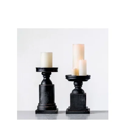 Modern Design Wooden Pillar Candle Holder Stands 3 Piece Wood Candlestick Centerpieces for Tableware