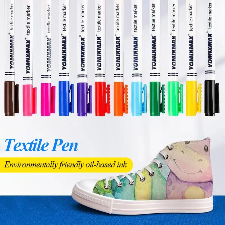 Yomixmax  12/box 12 Colours Permanent Waterproof Non-toxic Textile Fabric Marker Pen DIY Painting Shoe and t Shirt