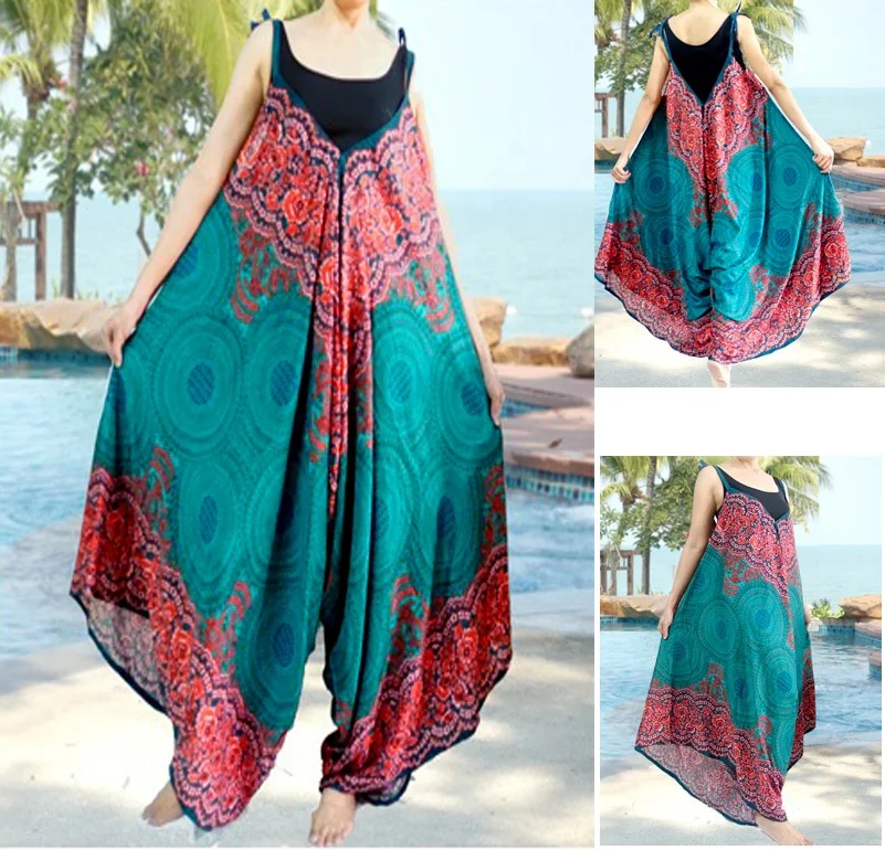 
Комбинезон-шаровары Alladin в стиле хиппи и бохо, комбинезон для йоги с широкими штанинами, брюки с принтом тайского искусства мандалы 