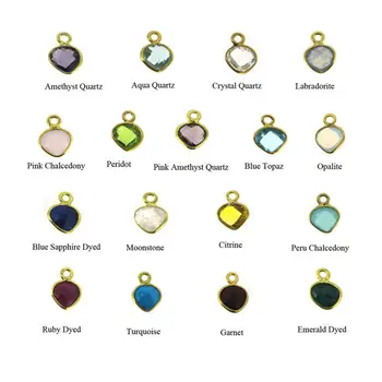 Bezel Gemstone Pendant Tiny Faceted Heart Charm Gold Plated Sterling Silver Frame Pendant For Making jewelry